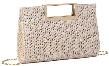 EVEOUT Stroh Clutch für Damen Stroh Abendhandtasche Sommer Gewebt Hochzeitstasche Umhängetasche für Party Urlaub