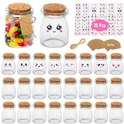 YlYADl Set di 24 Vasetti in Vetro per Yogurt, Budino e Caramelle - Portaconfetti Vetro per Feste e Matrimoni