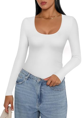 Ekouaer Womens Long Sleeve Tops 1&3 Pack Basic Scoop Neck Thermal T Shirt, 1pcs White, S