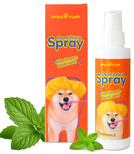 Dentifricio per Cani Spray, 150 ml Made in Italy - STOP ALITOSI, Pulizia Denti e Alito Fresco Cane con Aloe Vera arricchito di Menta, Igiene Orale Profonda contro l'Alito Cattivo del Cane