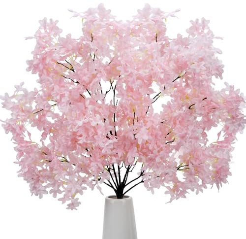 HUAESIN 3 Ramo Rami Fiori di Ciliegio Finti 95CM Fiori Artificiali di Seta Bouquet Fiori Finti per Decorazioni Matrimoni Giardino Rosa