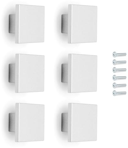 Poliplast – Set da 6 Pomelli, Design a quadrato, per Cucina, Armadio e Cassetti, per Bambini, Verniciato a mano, Colore Bianco, Art. 22q