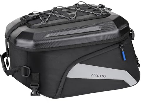 MOSISO Borsa Sella Moto, Zaino Convertibile Moto, Borse Casco con Capacita Espandibile 25L-35L,Borsa Trasporto Attrezzi&Bagagli Sedile Posteriore Della Motociclo con Maniglia&Strisce Riflettenti, Nero