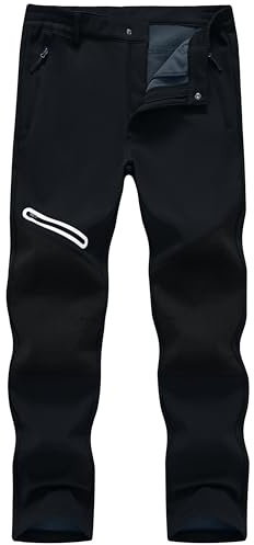 Tyhengta Fleece Trousers for Men Winter Work Pants Waterproof Outdoor Hiking Walking Trousers Ski Cycling Trouser Thermal Cargo Pants Black,34