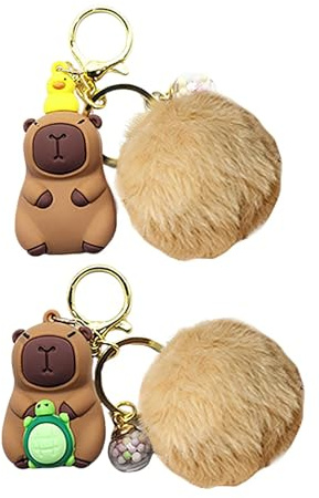 HORREX 2 stycken Capybara nyckelringar, nyckelring, söt capybara gosedjur, väska, berlock, mobiltelefonhänge, söt nyckelring, djurfigur, plysch, följeslagare, gosedjurhänge,