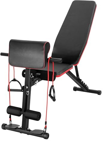 FROOBY Foldable Weight Bench, Strength Training Sit Up Bench, Incline Decline Bench with 7-Level Backrest, Leg Extension Machine, Preacher Pad and Resistance Band for Home Gym Workout