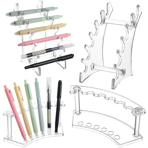 salbsever 4 Pack Pen Stand Display, Acrylic Brush Holder Clear Pen Holder 6-slots Display Stand for Makeup Brushes, Nail Brushes, Home Office Use