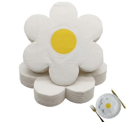 BCHMN 40 Tovaglioli Margherite (2 Confezioni), Tovaglioli di Carta a Fiori per Feste di Compleanno, Matrimonio, Picnic e Decorazioni Tavola Primaverili, Design Boho Chic Bianco e Giallo