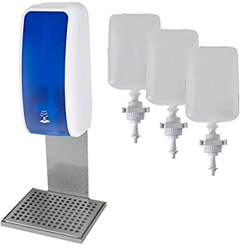 Blanc HYGIENIC Desinfektionsspender Cosmos – Spender mit Sensor für Wandmontage, Auffangschale und 2 x 1 Liter Desinfektionsmittel für ca. 2000 Anwendungen, Blau und Weiß