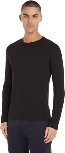 Tommy Hilfiger Herren Langarmshirt Stretch Slim Fit Long Sleeve Tee Basic, Schwarz (Black), L