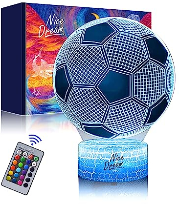Nice Dream Veilleuse pour Enfants, Lampe Illusion 3D Pépinière LED Lumière, Télécommande 16 Couleurs Changeantes Dimmable, Cadeaux de Noël pour Filles Garçons Salon Chambre Décor (01-Football)