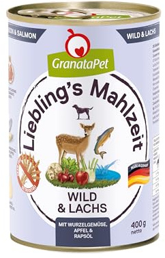 GranataPet Liebling's Repas au gibier et au Saumon - Nourriture Humide pour Chien - sans céréales et sans Sucre - Aliment Complet - 6 x 400 g