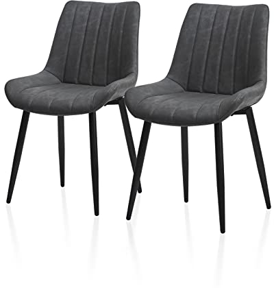TUKAILAI Esszimmerstühle 2er Set Kunstleder, Ergonomischer Polsterstuhl mit Rückenlehne und Metallgestell bis 150kg Belastbarkeit, Küchenstuhl für Esszimmer und Wohnzimmer (Grau)