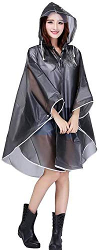 Ceestyle Raincoat Cape de Pluie Femme Portable EVA Manteau Imperméable Poncho à Capuche Moto/vélo Bâche Environnement pour Voyage/Camping/Randonnée/Vacances (Éthylène-acétate de vinyle (EVA), grey)