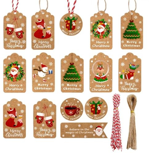 Etichette Regalo,Carta Kraft Etichette,100 Pezzi di Etichette in Carta Kraft Regalo di Natale,Molto Adatte per Pacchi Regalo di Natalizi Fai-Da-Te e Natale Bomboniere