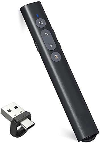 USB/Type-C 2-in-1 Powerpoint Fernbedienung mit Hyperlink Lautstärkeregler, 2.4Ghz Wireless Presenter Pointer für Präsentationen Klicker, Kabelloser Präsenter für Mac, iPad, Computer, Laptop