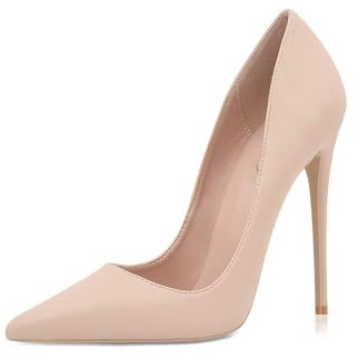 Zhabtuc Scarpe da Donna, Punta a Punta, Tacco Alto 12 cm, Stiletto da Party, Pumps con Superficie Opaca, Nudo, 40 EU