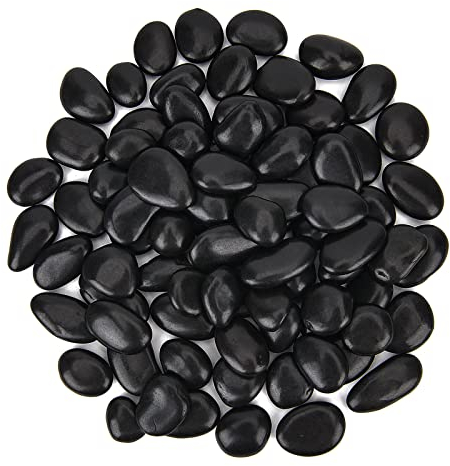 Hisredsun 2.1lb Black Polished Stones Natural River Pebbles Gravel for Aquarium, Flowerpot, Landscaping, Vase Fillers and Garden Decoration