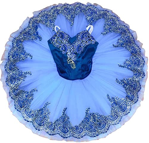Kuteng Ballet Profesional Tutu Girls Platter Pancake Tutu Bailarina Vestido de Fiesta Traje de Baile de Ballet,Azul,160CM