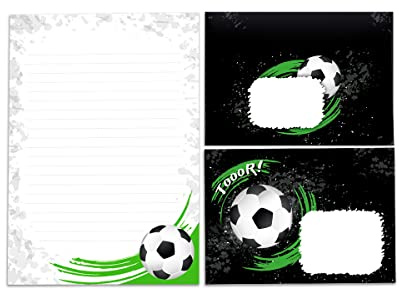 Junapack Brevpappersset brevblock med kuvert för barn fotboll (A5, 25 ark, 15 kuvert, klassisk, pappersväska)