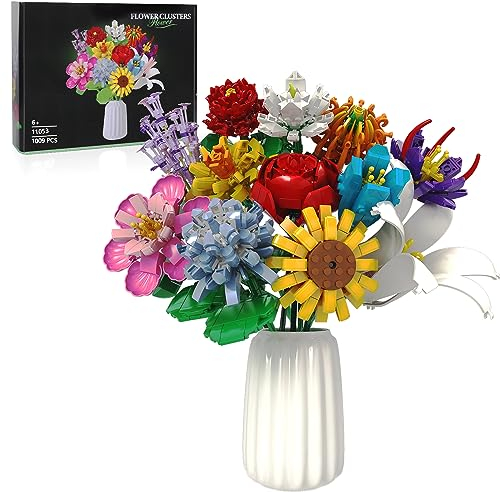SIENON Blumenstrauß Bausatz, 1009 Stück 12 Arten von Blumen Sammlung, Bausteine Blume Ziegel Spielzeug kreatives Projekt für Zuhause Zimmer Dekoration Valentinstag Weihnachten Geburtstag