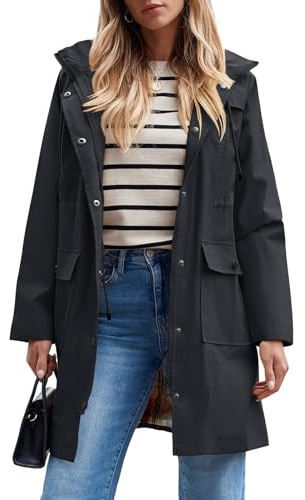 SaphiRose PONCHO Giacca a Vento Donna Impermeabile, Giacca da Pioggia Donna Lungo Elegante, Giacca Antipioggia All'aperto Leggero, con Cappuccio,per Corsa, Viaggi, Nero (Tessuto Impermeabile) L