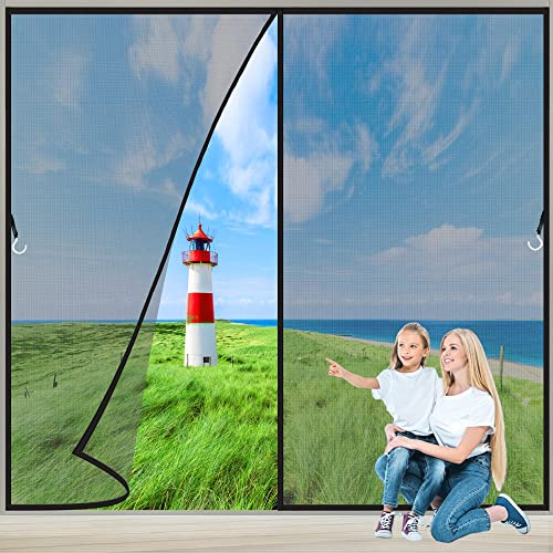 Myggnät för dörrar 150x215 cm Magnetisk skärmdörr med kraftfull magnettätning, slitstarkt polyesternät, kraftig uteplats insektsdörr och myggnät, 2023-Version Svart