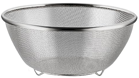 BEIJIALY Colador de Cocina Colador Multifuncional de Acero Inoxidable 304, Cuenco para Lavar Arroz, Colador de Alimentos con Pie, Colador de Malla Fina para Frutas Y Verduras(28cm/11.0in)