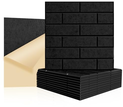 GUUSII HOME Pannelli Fonoassorbenti Adesivi 30 * 30 * 1cm Pannello Fonoassorbente per Pareti Poliestere Materiale Insonorizzanti Panneli Fonoisolanti Fono Assorbenti Porta(Nero, L 12 pezzi)