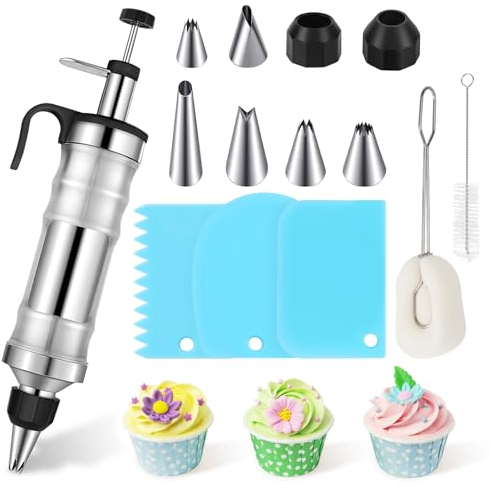 Siringa Per Dolci, Beccucci per Pasticceria Kit 14 Pezzi, Sostituto per Sac a Poche Professionali, Saccapoche Professionale, Kit Pasticceria per Decorazione Torte, 6 Beccucci, 3 Raschietti per Torte
