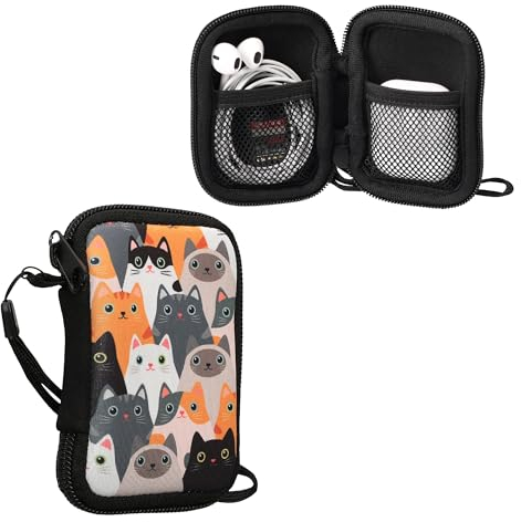 kwmobile In-Ear Kopfhörer Tasche kompatibel mit in-Ear Headphones - Hülle Neopren Cover Case - 6 x 9 cm Innenmaße - Etui in Orange Schwarz Weiß