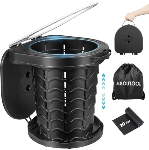 Aboutool Portable Toilet for Adults, Adjustable Height Camping Toilet, Outdoor Emergency Toilet for Car, Travel, Camping, and Hiking, Comfortable Portable Potty with 20 Toilet Bags