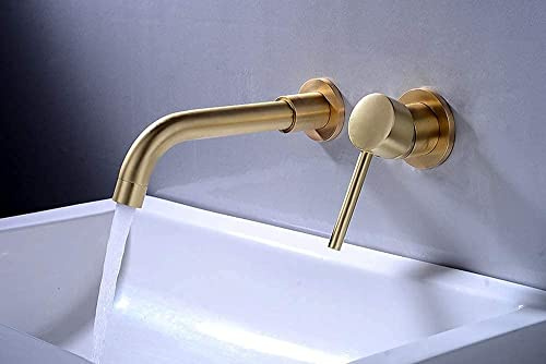 KNKQZXVDF -Taps,Faucets,Hot Cold Modern Brass Bathroom Faucet Embedded Basin Bathtub Tap 2 Holes Rotatable Single Handle Concealed Taps Faucet/Brushed Gold/20 cm