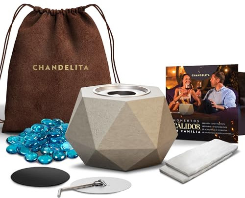 Chandelita Bioethanol Tischkamin Indoor und Outdoor Sechseckiger 13 x 13 x 9 cm und mit Schmucksteinen und Tasche - Tischkamin Outdoor - Ethanol Kamin - Tischfeuer Indoor - Bio Ethanol Tisch Kamin