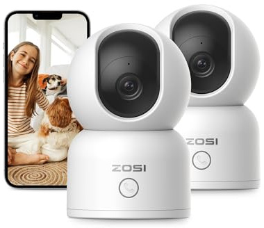 ZOSI 3MP 2K Security Camera, 360° Views Baby/Pet Dog Monitor, 2.4G/5G Dual-Band WiFi Pan/Tilt Indoor Camera, One-Touch Call,Smart Person Detection, 2 Way Audio, Cloud & Local Storage, 2Pcs C518