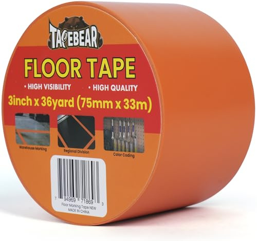 TAPEBEAR Nastro Segnaletico Arancione, 75mm x 33m, Adesivo per Pavimenti Resistenti all'Usura