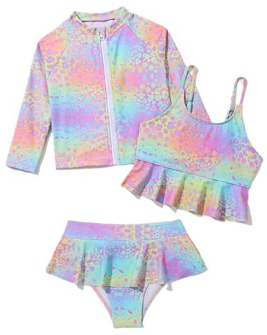 WYTbaby Badeanzug Mädchen Uv Badebekleidung 3 Stück Langarm Rash Guard Set Tankini Bikini Uv Schutzkleidung für Kinder Mädchen 3-4 Jahre