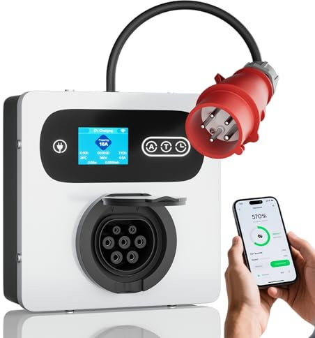 AIFIZO Mobile Wallbox 11kW 16A, 3P IP54 Mobile Wallbox mit App für ID.4 ID.5, Model Y/3, e-up, e-tron, Zoe und andere EV und PHEV, Wallbox mit Wandhalterung für Hause, Outdoor und Reisen