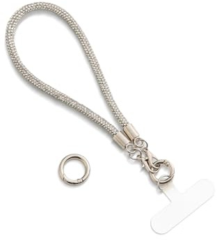 AOKSUNOVA Chaîne De Téléphone Portable, Cordon Argenté à Paillettes, Courte Sangle De Poignet