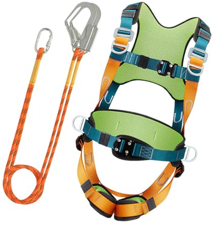 Imbracatura di Sicurezza per Edilizia,Lanyard Anticaduta per Tetti con Assorbimento Urto, Cintura di Supporto Comoda e Aggancio Rapido - Cintura Di Supporto Completa Aggancio Rapido, Attrezzatura Prot