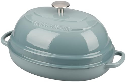 EDGING CASTING Enameled Oval Cast Iron Dutch Oven Pot with Lid, Bread Dutch Oven for Sourdough Bread Baking, Dutch Oven Bread, Bread Oven, 6QT, Seasalt
