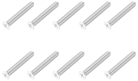 MECCANIXITY M6 x 40mm Flat Countersunk Head Machine Screws 304 Stainless Steel Full Thread Phillips Drive Cross Screw for Furniture Connection Electrical Appliances (White, Pack of 10)