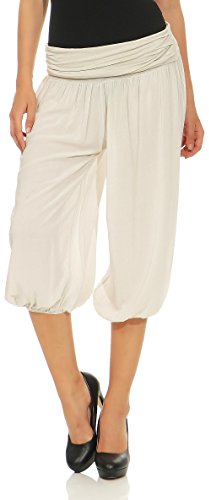 Malito – Damen Haremshose – Pumphose aus Baumwolle – Kurze Stoffhose für den Sommer – Capri Pluderhose zum Tanzen, Chillen & Yoga – knielange Hose 1483 (Beige)