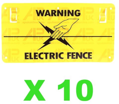 10x Electric Fence Warning Plastic Sign Double Sided Poly Wire tape Screw Fixing