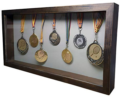 Marco de Fotos Original Tipo Caja, de Madera con Cristal y Paspartú, Cuadro Profundo para Objetos de colección: Objeto 3D, Flores, medallas, etc. (Wengue XL, 50 x 24,6 x 5 cm)
