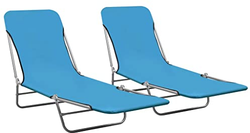 vidaXL 2X Sonnenliege Klappbar Verstellbare Rückenlehne Gartenliege Campingliege Liege Gartenmöbel Strandliege Klappliege Stahl Stoff Blau