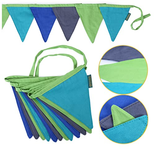 Papierdrachen Wimpelkette als Kinderzimmer Deko | 3m Wimpel je 16x18cm 12Stück | Grün Grau | Fähnchen Girlande Kindergeburtstags-Dekoration Set 5