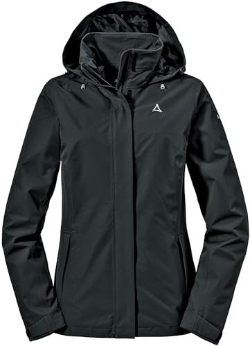 Schöffel Damen Jacket Gmund L, wind- und wasserdichte Regenjacke, atmungsaktive Outdoor Jacke, Wanderjacke mit verstaubarer Kapuze, black, 48