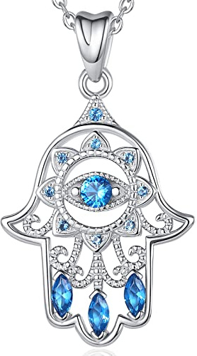 EUDORA Harmony Ball Collana Fatima Mano di Hamsa per Donna Argento Sterling 925 con Pendente Amuleto Malocchio per Sorelle Ragazza Regalo Gioielli Donna, 45CM