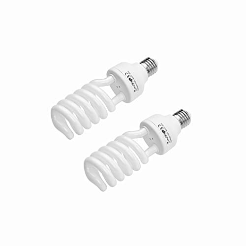 Andoer 2 x fotolampa, 45 W, 220 V, 5 500 K, CRI90, dagsljus, spirallampa, energisparlampa, E27-glödlampa för fotostudio, studiobelysning, videobelysning